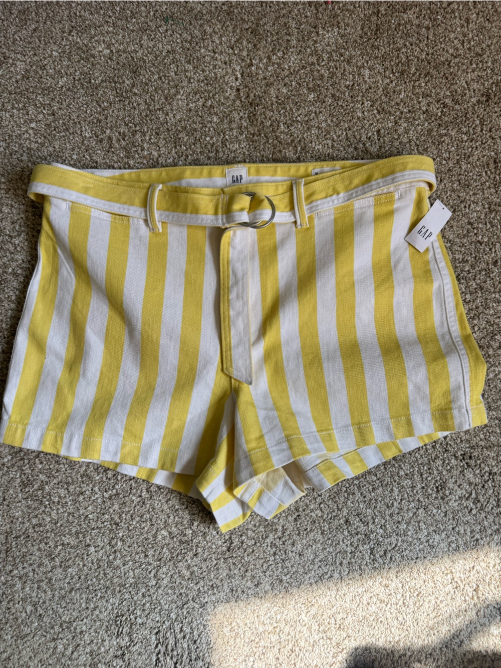 GAP Yellow and White Striped Belted Women's Shorts